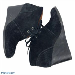 Lucky Brand Black Sway Lace Up Wedge Booties 9